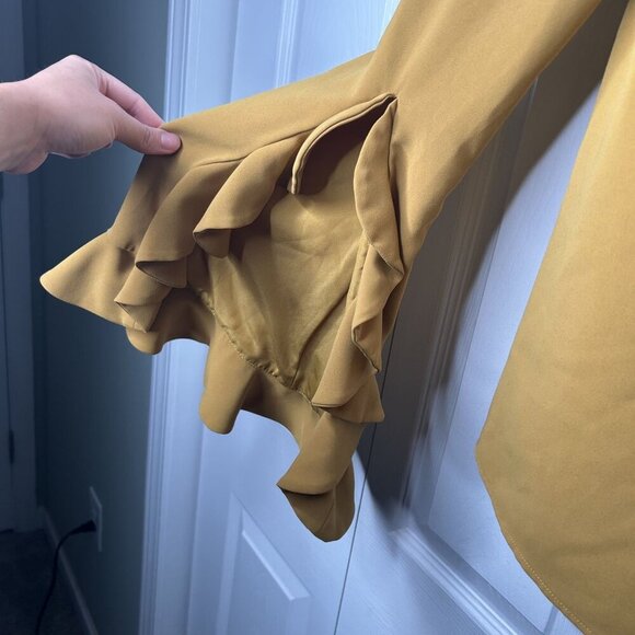 C/MEO Collective Mustard Yellow Long Sleeve Ruffle Blouse Women's Size Small S - Picture 6 of 10